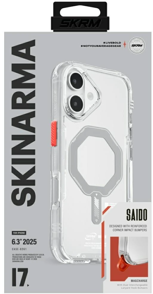 Skinarma Saido dėklas, skirtas iPhone 17, magnetinis įkrovimas, skaidrus