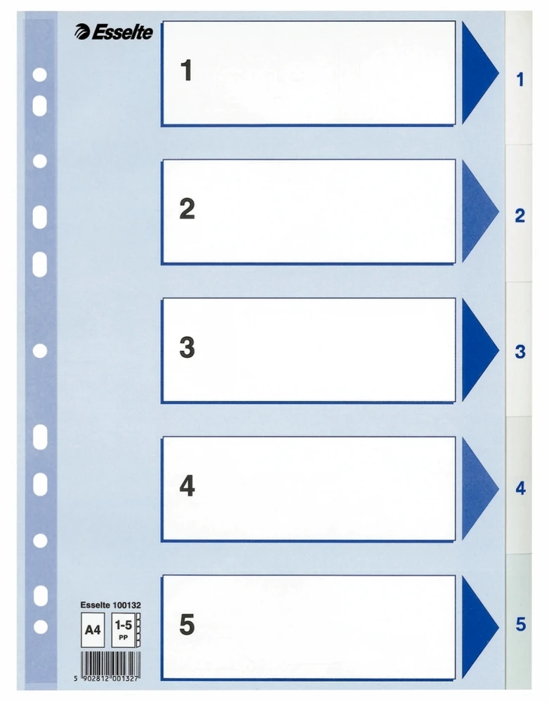 Leitz Skiriamieji lapai Esselte PP, A4, 1-5 skaičiai, baltos spalvos