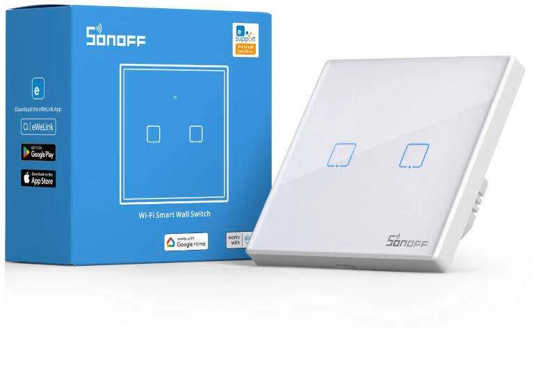 SONOFF T2EU2C-TX išmanus liečiamas wifi šviesos jungiklis 2 mygtukų
