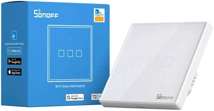 Smart Switch WiFi + RF 433 Sonoff T2 EU TX (3 kanalų) atnaujintas