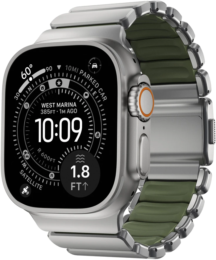 Nomad Stratos Band Natural Titanium Forest Žalias FKM AW 45/46/49mm