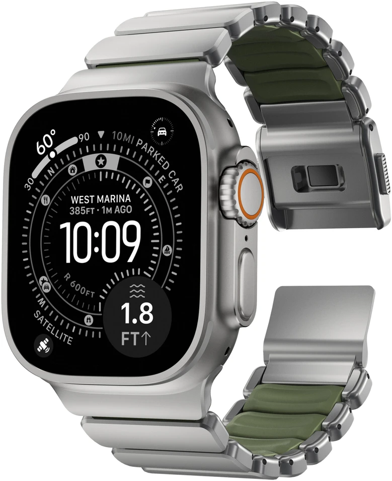 Nomad Stratos Band Natural Titanium Forest Žalias FKM AW 45/46/49mm