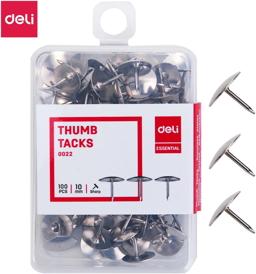 Smeigtukai DELI 10mm 100vnt/pak, metaliniai