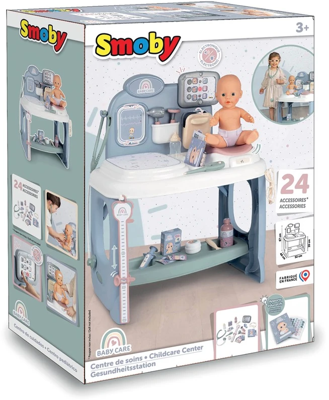 „Smoby“ kūdikių priežiūros medicinos centras lėlių priežiūrai su elektronine tabletė + 24 AKC.