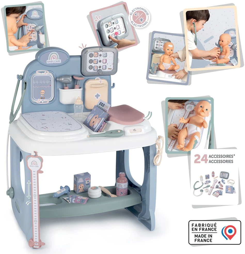 „Smoby“ kūdikių priežiūros medicinos centras lėlių priežiūrai su elektronine tabletė + 24 AKC.