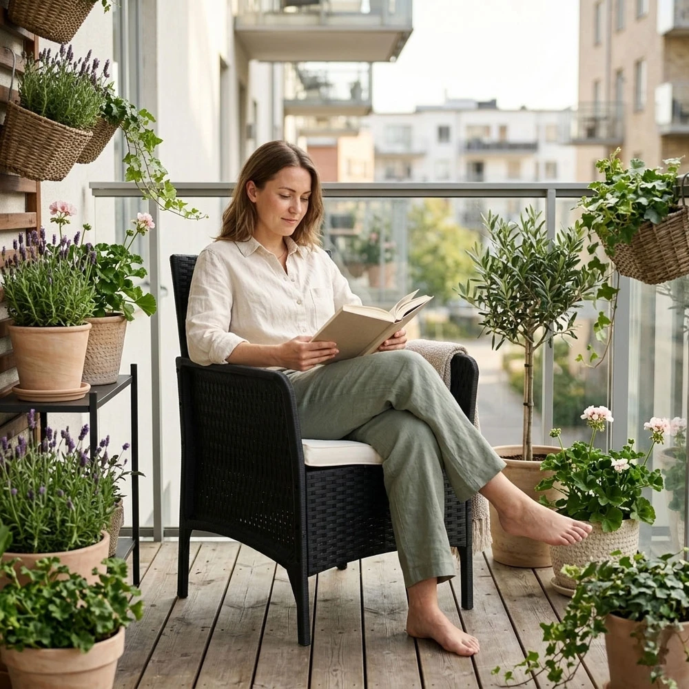 Sodo fotelis su pagalvėle, balkono terasos sodo kėdė, juoda, MultiGarden