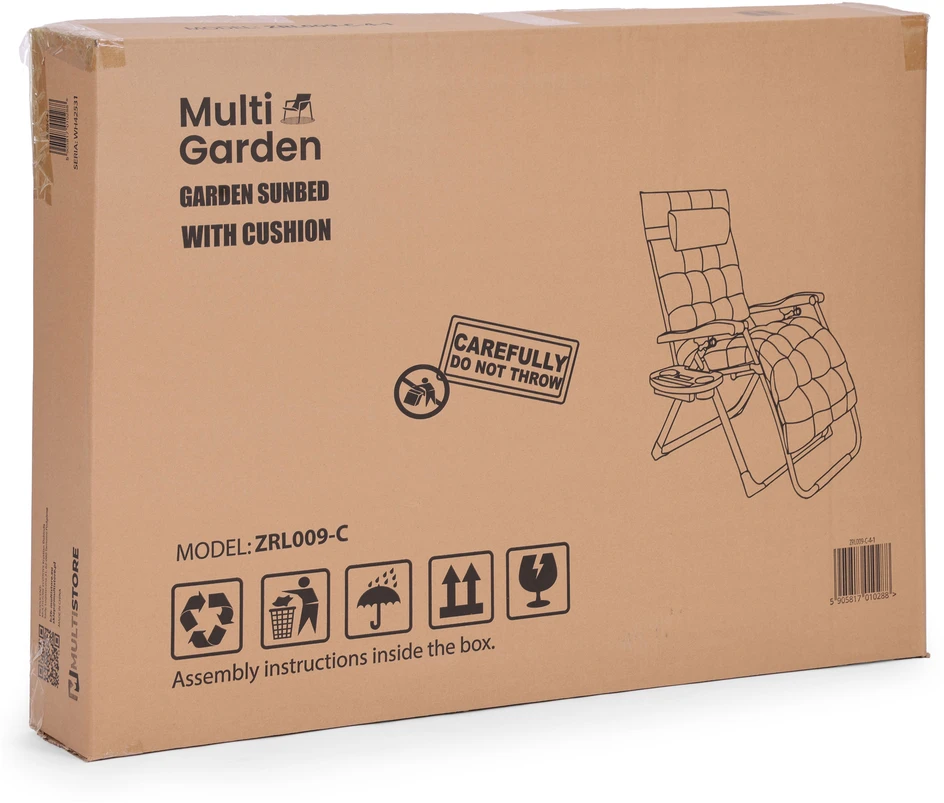 Multi Garden Sodo paplūdimio gultas su galvos atrama, reguliuojamas, juodas, auksinis rėmas, „MultiGarden“