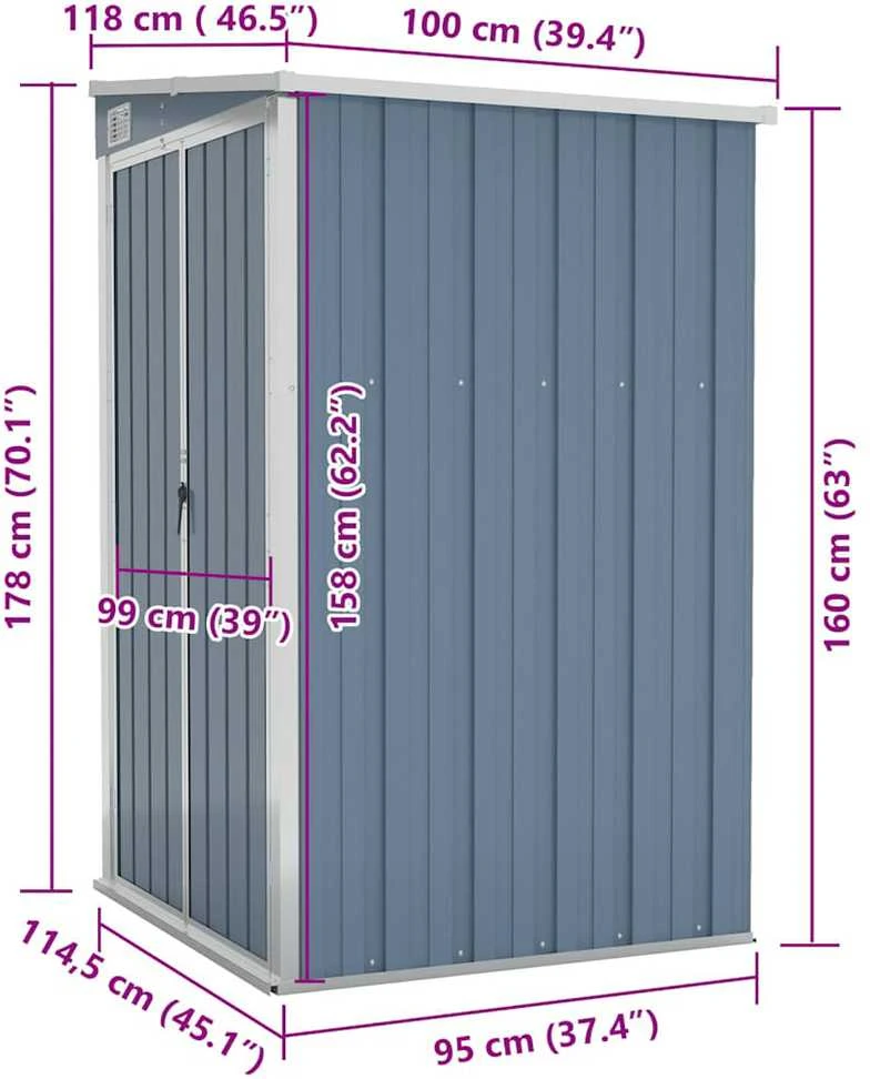 Sodo pašiūrė, pilka, 118x100x178cm, galvanizuotas plienas