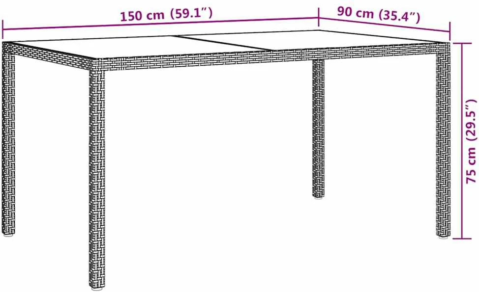 Sodo stalas, juodas, 150x90x75cm, grūdintas stiklas/poliratanas