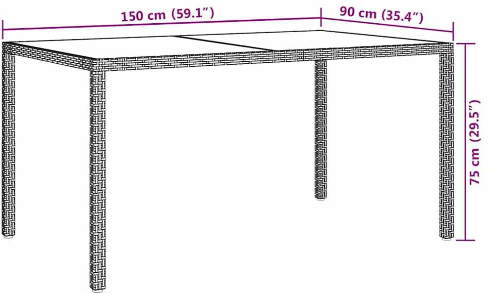 Sodo stalas, rudas, 150x90x75cm, grūdintas stiklas/poliratanas