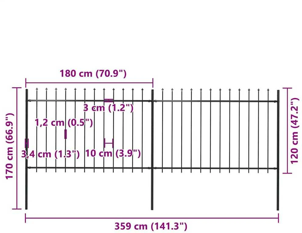 Sodo tvora su iečių viršugal., juoda, 3,4x1,2m, plienas