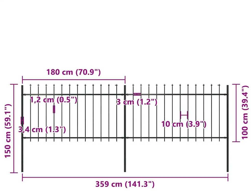Sodo tvora su iečių viršugal., juoda, 3,4x1m, plienas
