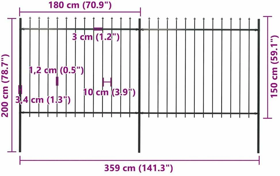 Sodo tvora su iečių viršugal., juoda, 3,4x1,5m, plienas