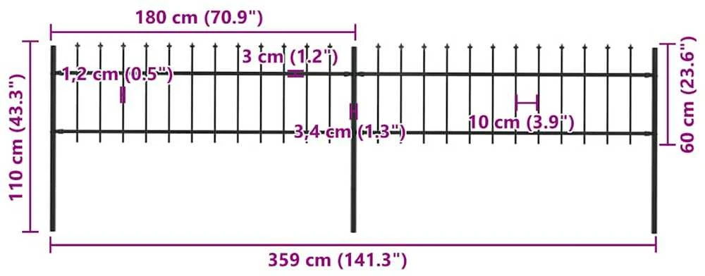 Sodo tvora su iečių viršugal., juoda, 3,4x0,6m, plienas