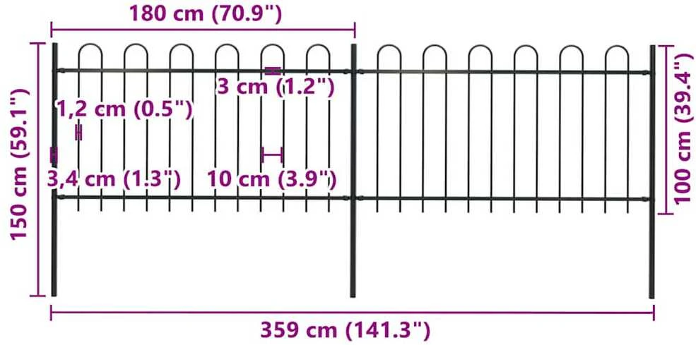 Sodo tvora su apvaliais viršugaliais, juoda, 3,4x1 m, plienas
