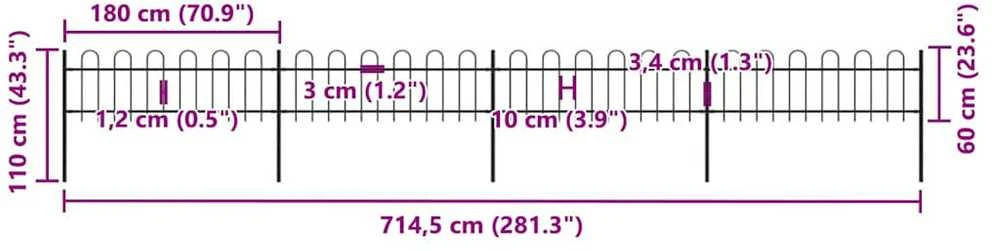 Sodo tvora su apvaliais viršugaliais, juoda, 6,8x0,6 m, plienas