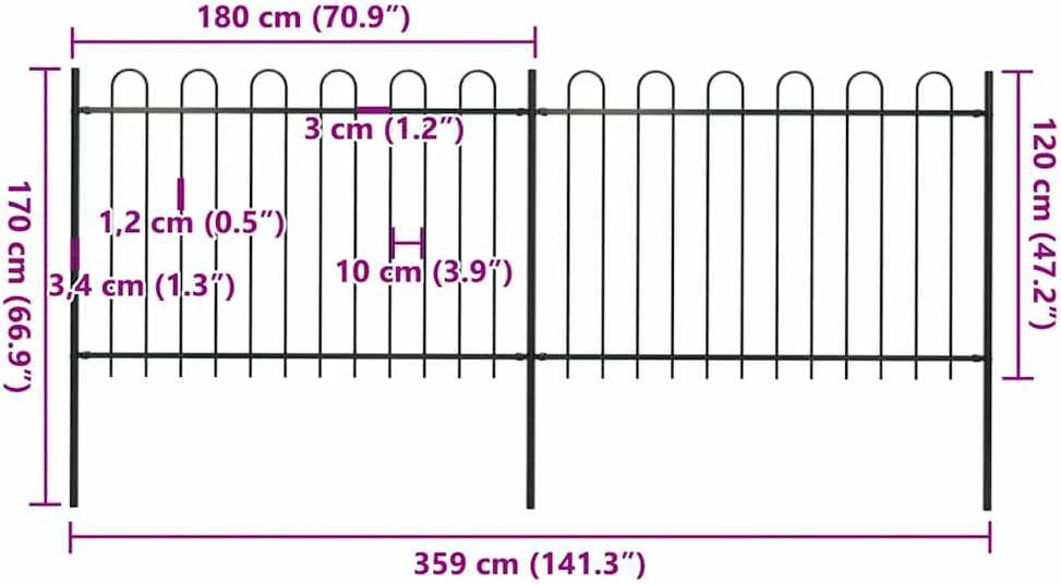 Sodo tvora su apvaliais viršugaliais, juoda, 3,4x1,2 m, plienas