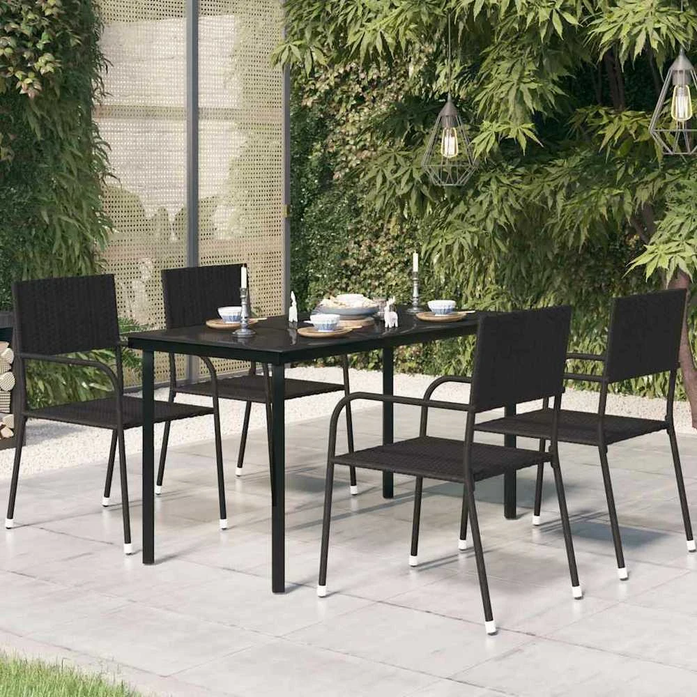 Sodo valgomojo stalas, juodas, 140x70x74cm, plienas ir stiklas