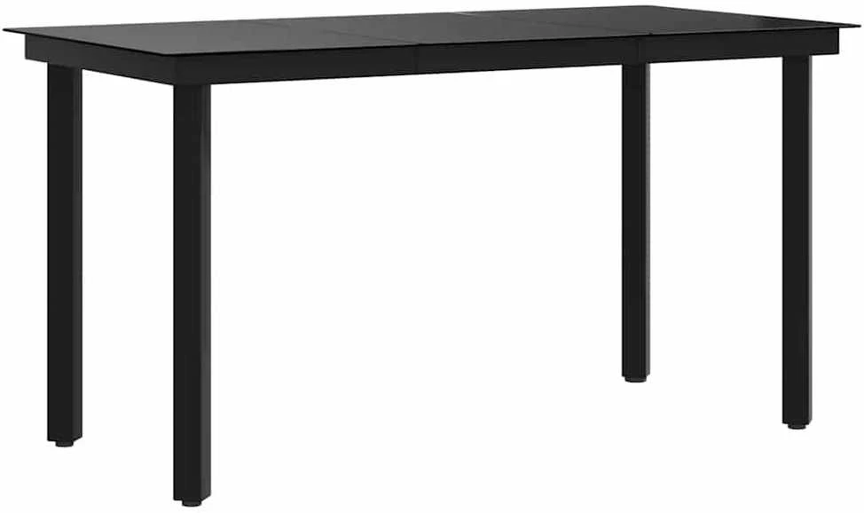 Sodo valgomojo stalas, juodas, 140x70x74cm, plienas ir stiklas