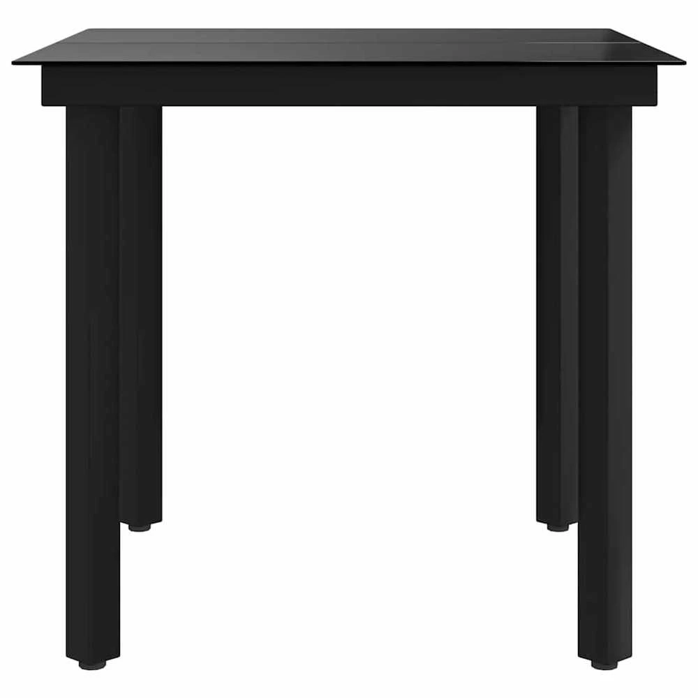 Sodo valgomojo stalas, juodas, 80x80x74cm, plienas ir stiklas