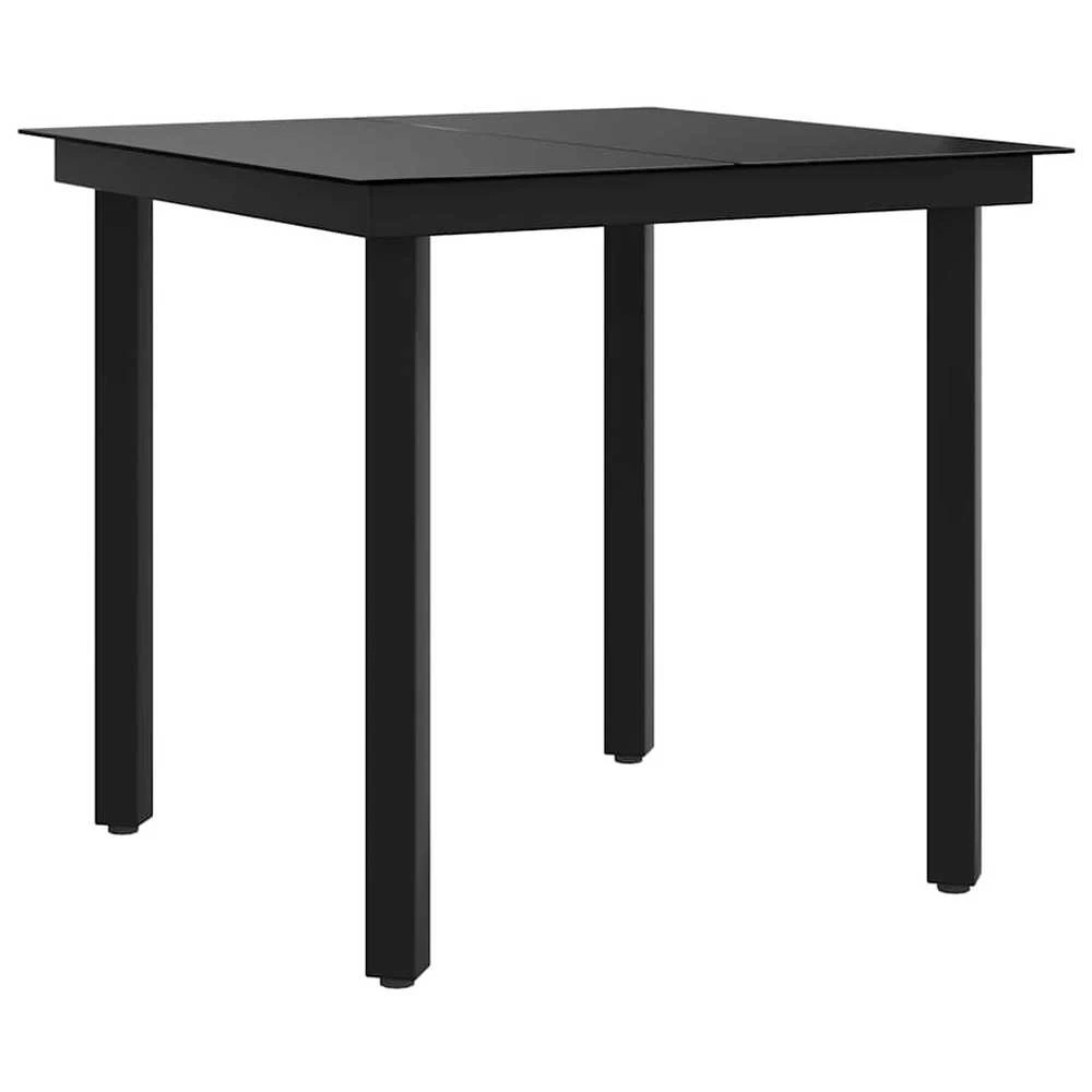 Sodo valgomojo stalas, juodas, 80x80x74cm, plienas ir stiklas