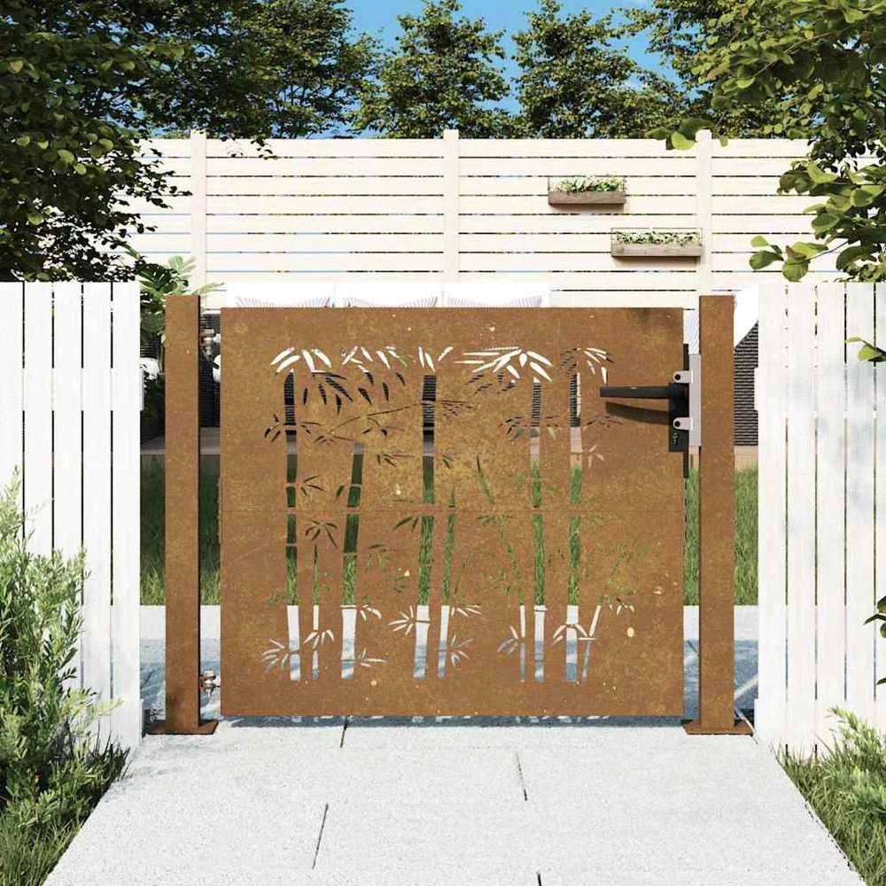 Sodo vartai, 105x105cm, corten plienas, bambuko dizaino