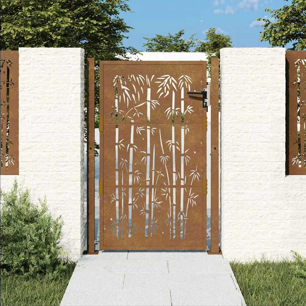 Sodo vartai, 105x130cm, corten plienas, bambuko dizaino