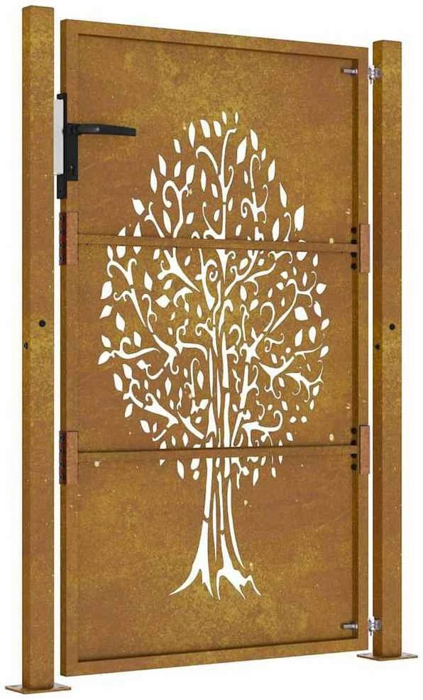 Sodo vartai, 105x130cm, corten plienas, medžio dizaino