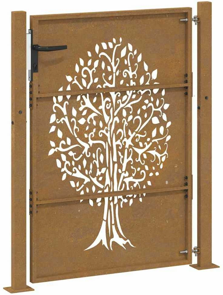 Sodo vartai, 105x130cm, corten plienas, medžio dizaino