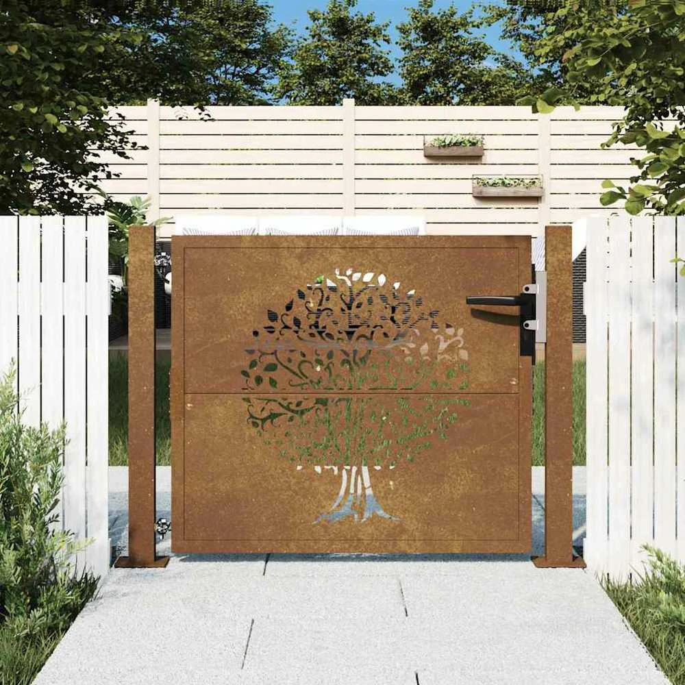 Sodo vartai, 105x130cm, corten plienas, medžio dizaino