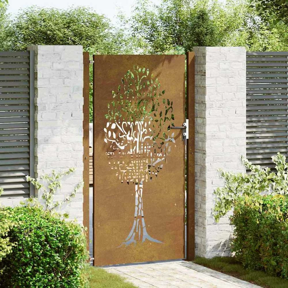 Sodo vartai, 105x205cm, corten plienas, medžio dizaino