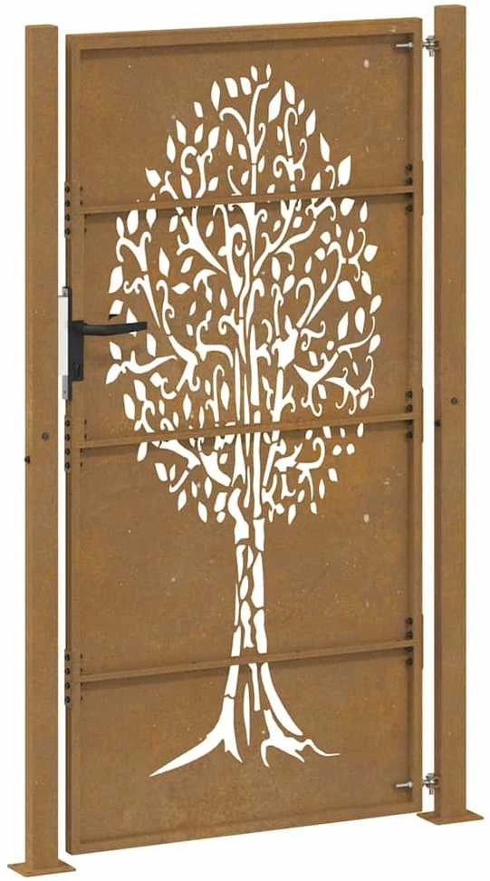 Sodo vartai, 105x205cm, corten plienas, medžio dizaino