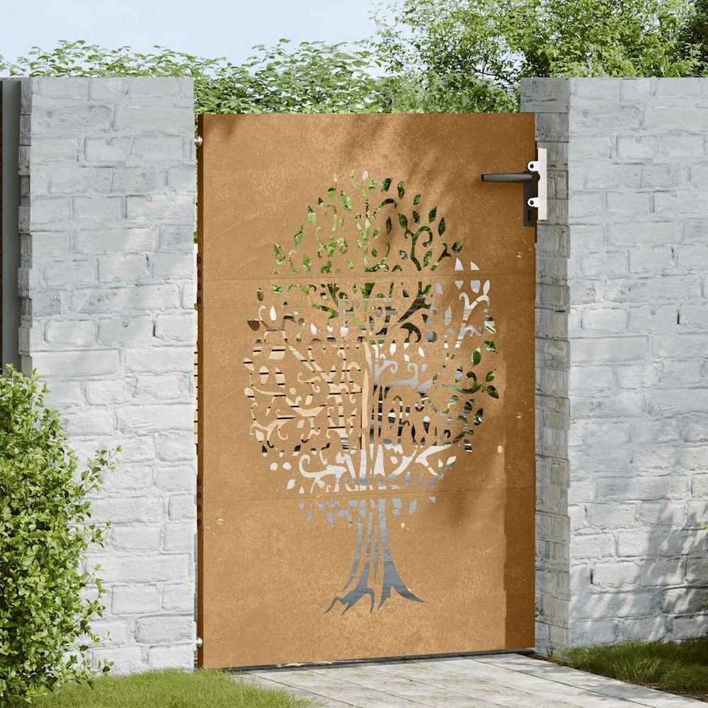 Sodo vartai, 85x125cm, corten plienas, medžio dizaino
