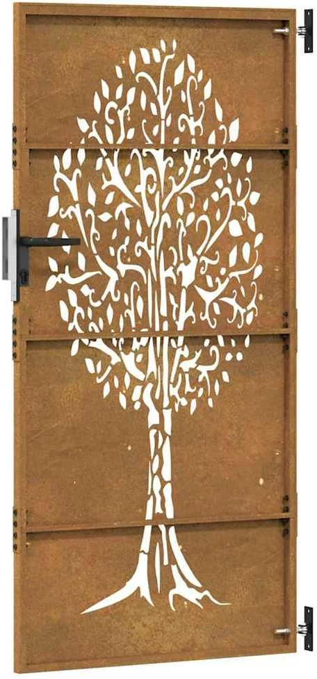 Sodo vartai, 85x200cm, corten plienas, medžio dizaino