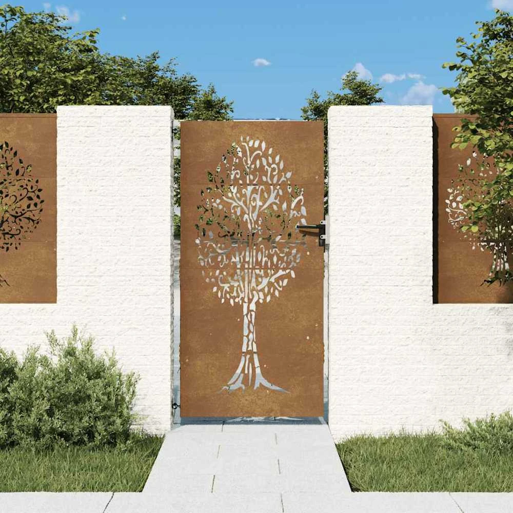 Sodo vartai, 85x200cm, corten plienas, medžio dizaino
