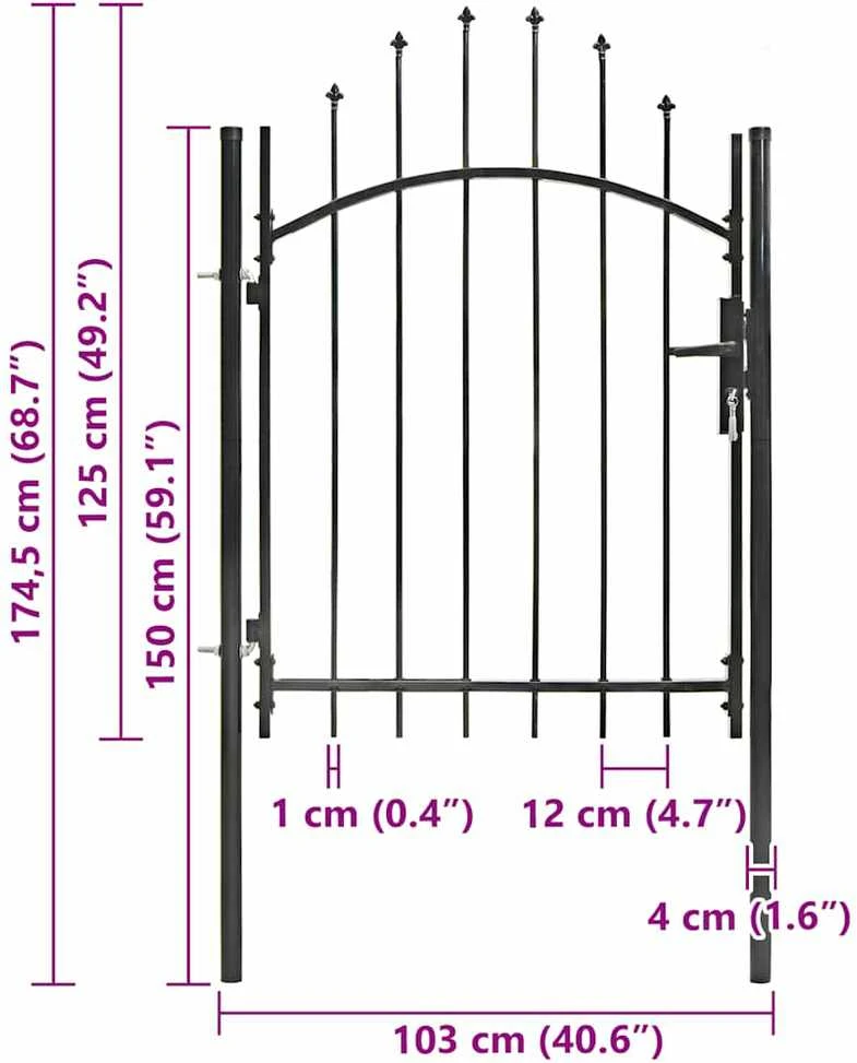 Sodo vartai, juodi, 1x1,75m, plienas