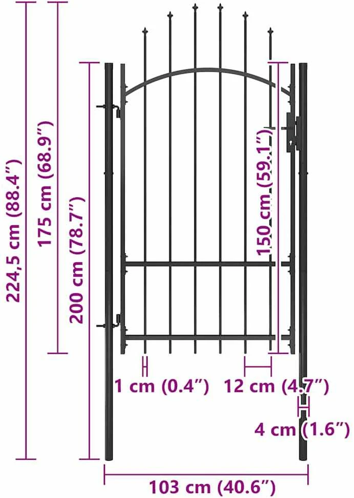 Sodo vartai, juodos spalvos, 1x2,2m, plienas