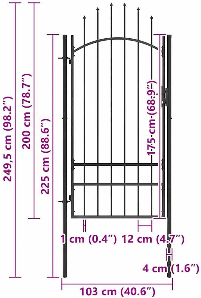 Sodo vartai, juodos spalvos, 1x2,5m, plienas
