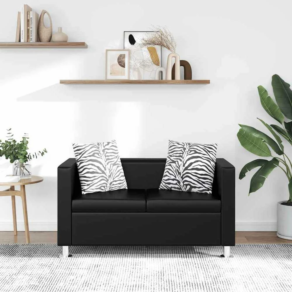 Sofa, dvivietė, dirbtinė oda, juoda