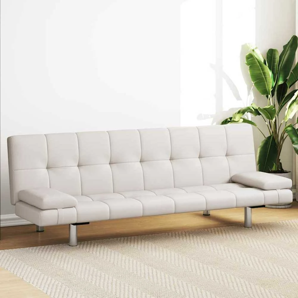 Sofa lova su 2 pagalv., dirbt. oda, reguliuojama, krem. balta