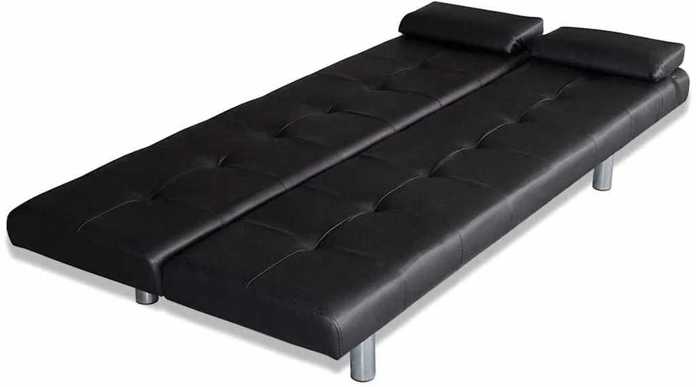 Sofa lova su dviem pagalv., dirbtinė oda, reguliuoj., juoda