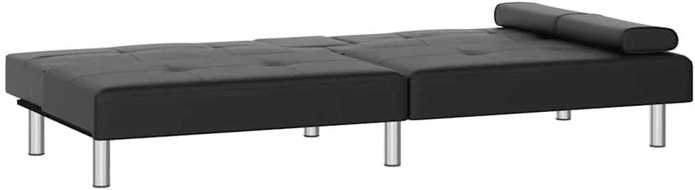 Sofa-lova su puodelių laikikliais, juodos spalvos, dirbtinė oda