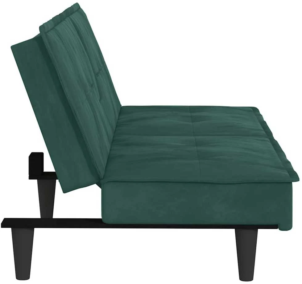 Sofa-lova su puodelių laikikliais, tamsiai žalia, aksomas