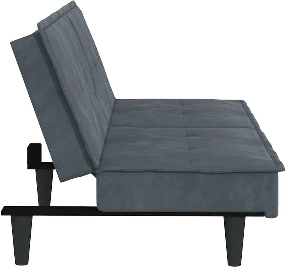 Sofa-lova su puodelių laikikliais, tamsiai pilka, aksomas