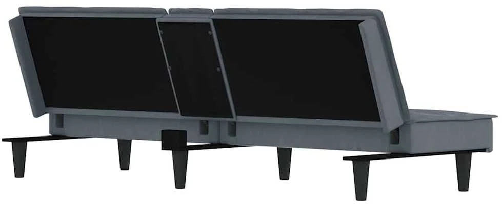 Sofa-lova su puodelių laikikliais, tamsiai pilka, aksomas