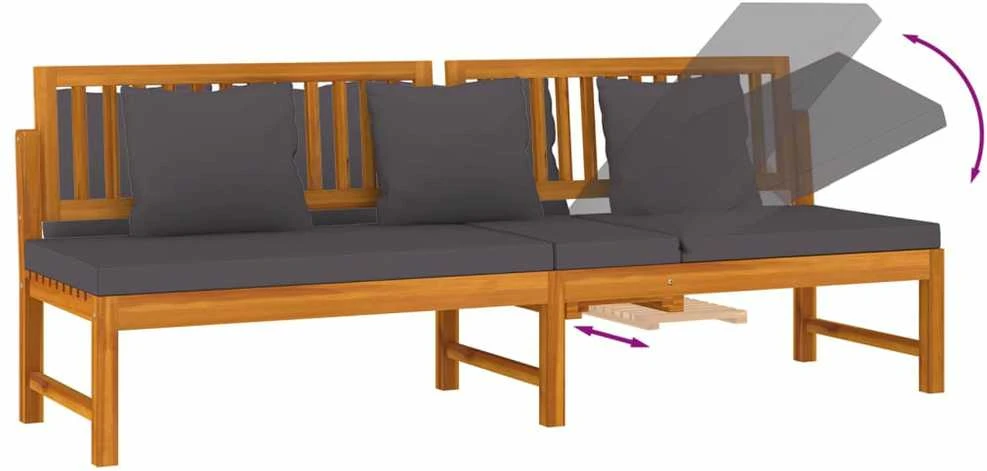 Sofa su pilkomis pagalvėlėmis, 200x60x75cm, akacijos masyvas