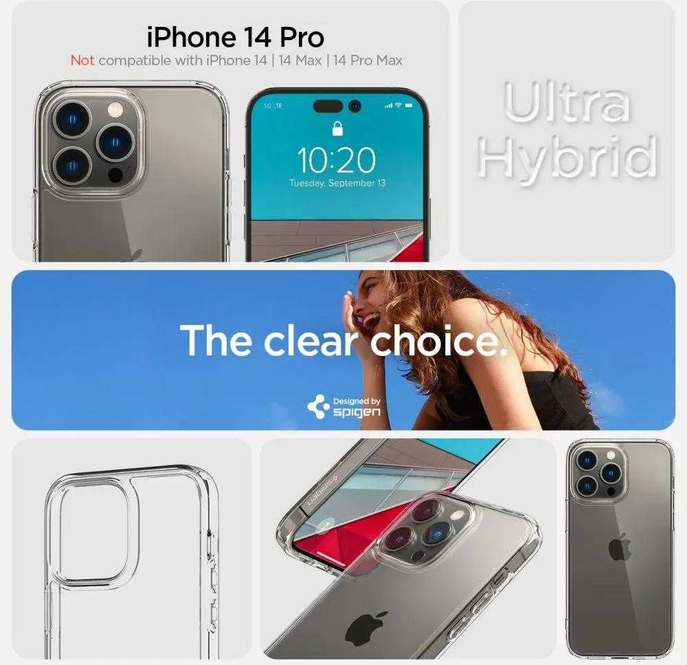 Spigen Ultra Hybrid dėklas skirtas Apple iPhone 14 Pro, spalva - Crystal Clear
