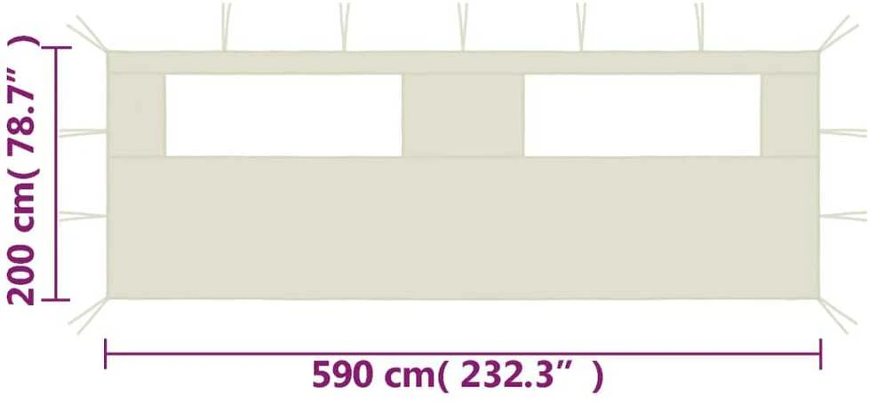 Šoninė pavėsinės siena su langais, kreminės spalvos, 6x2m