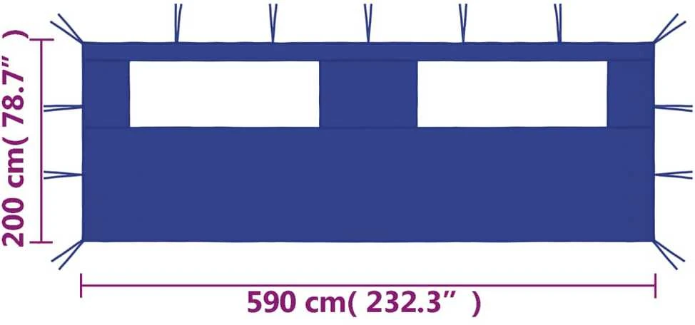 Šoninė pavėsinės siena su langais, mėlynos spalvos, 6x2m