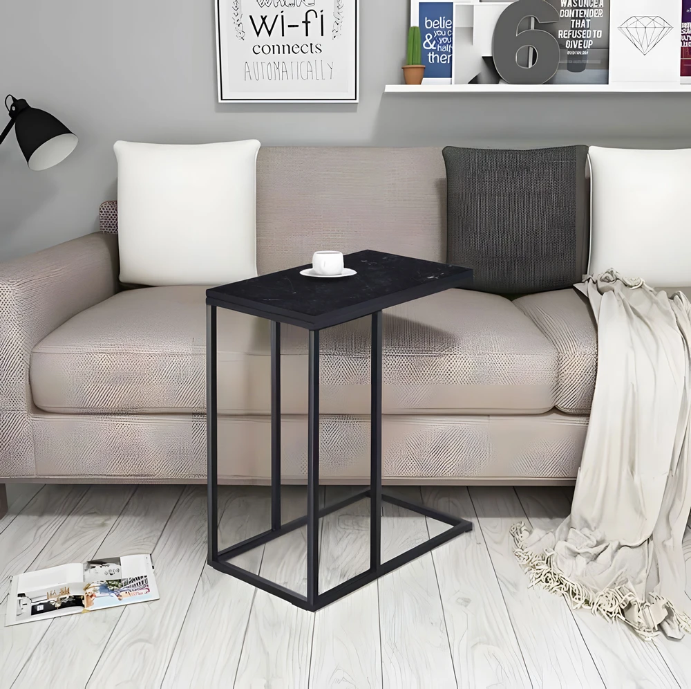 Žurnalinis staliukas, C-forma, juodas marmuras, ModernHome